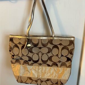 Coach Signature Brown and Gold Tote